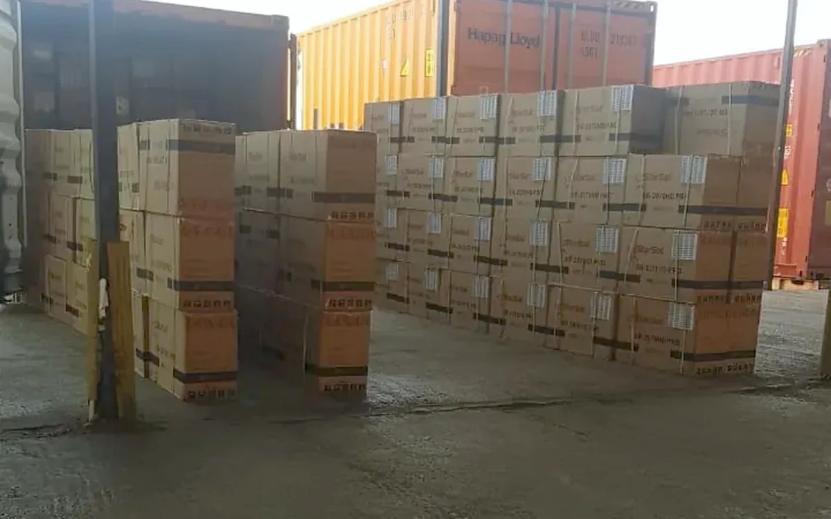 Containers awaiting inspection in a customs yard during clearance
