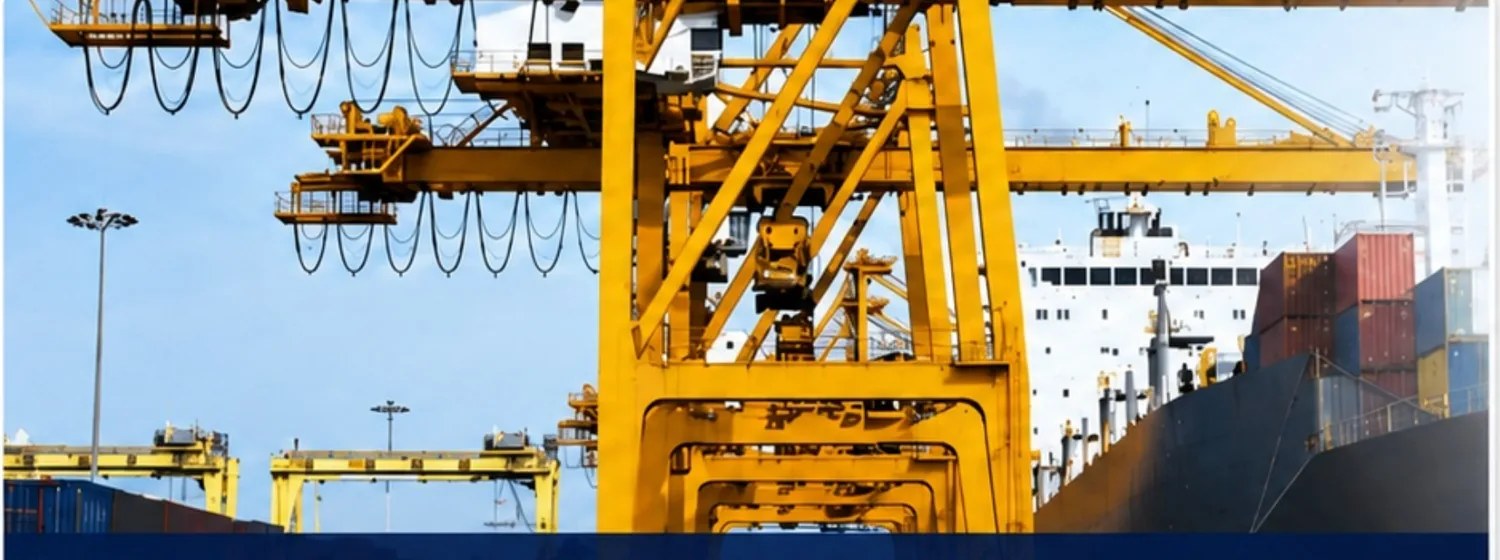 Container gantry cranes loading ocean freight at a seaport