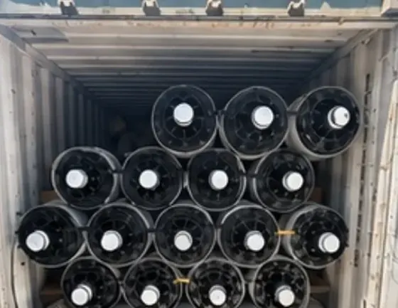 Industrial rolls secured inside a container
