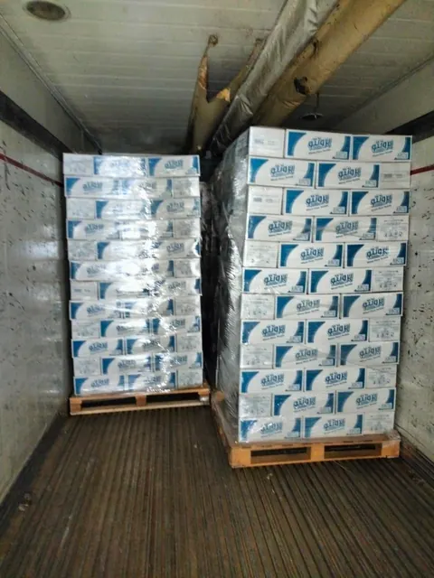 Palletized food cartons loaded in a temperature-controlled truck
